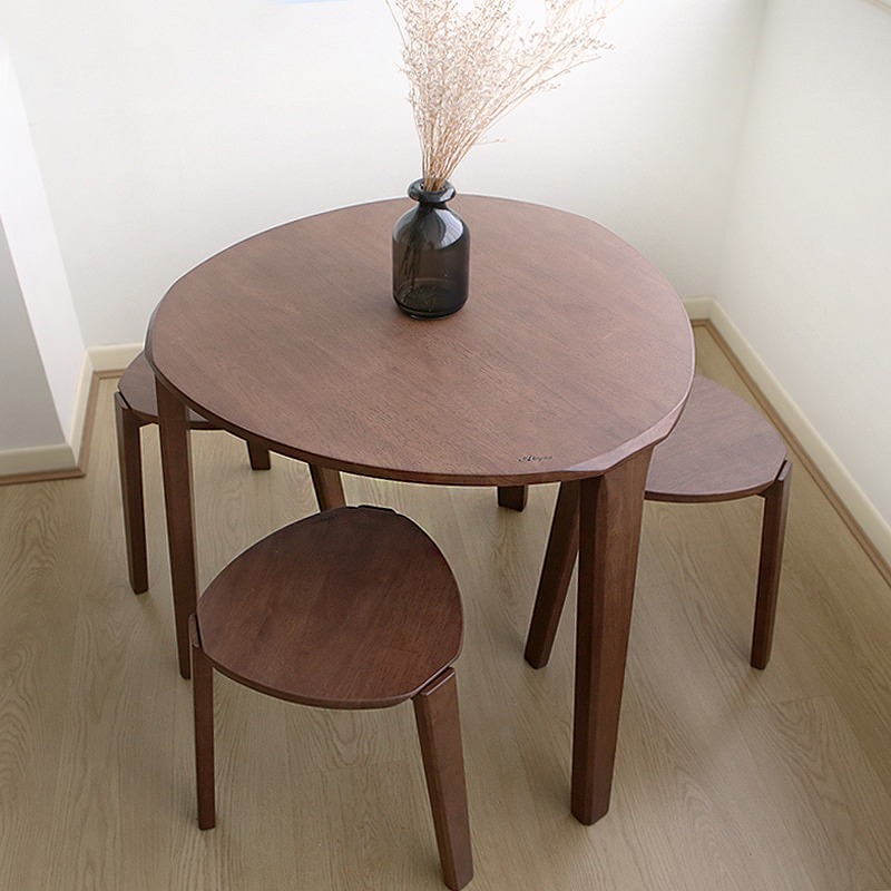 트레이시 트라이앵글 고무나무 월넛 티테이블 세트 (Tea table+스툴3pcs)