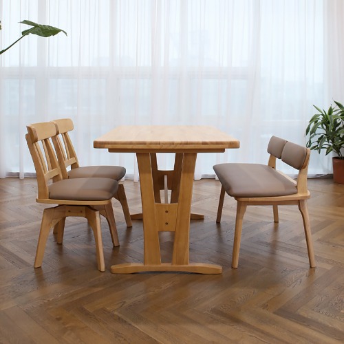 고무나무 4인 원목 회전 식탁세트 바닐라(테이블)